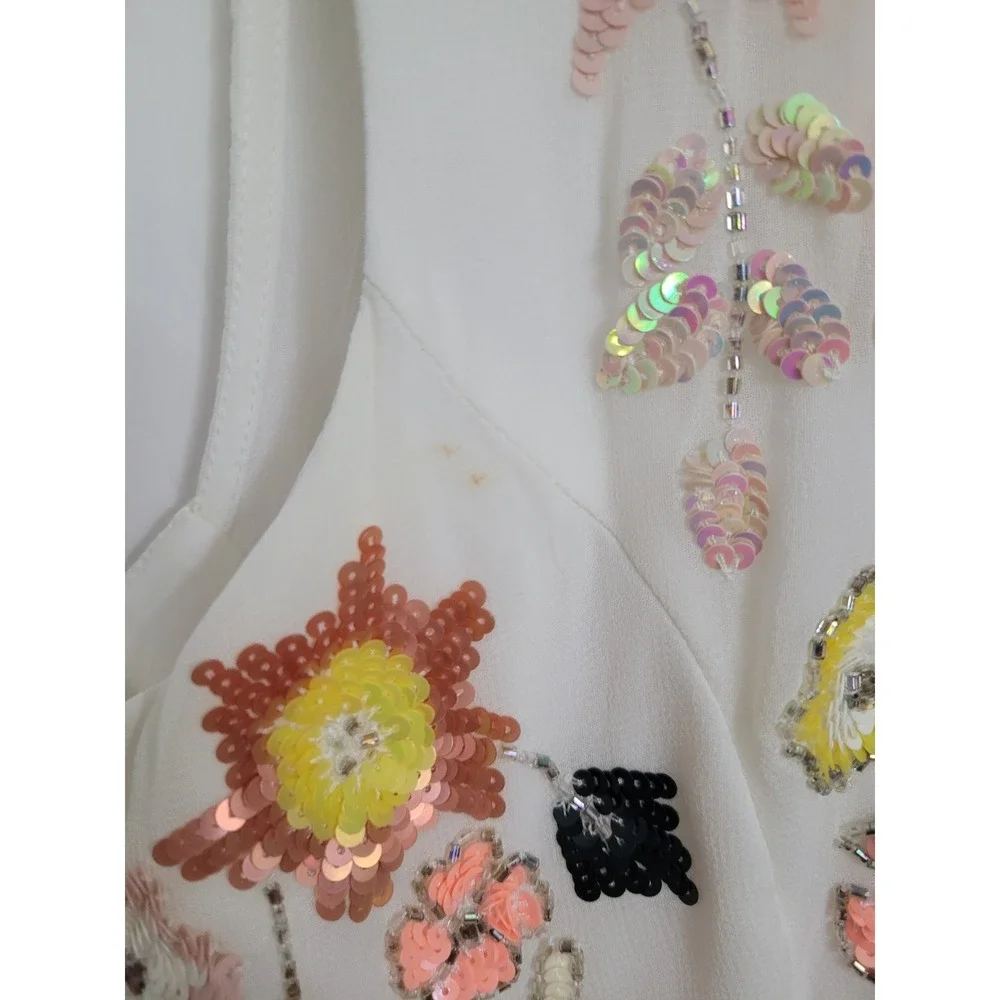 Needle & Thread Trailing Floral Maxi Dress Cream Sequin Tulle Gown US Size 4 - Picture 2 of 10